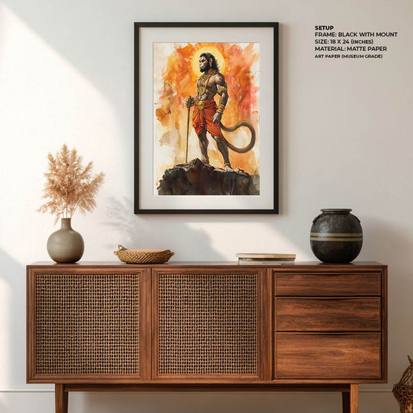 Lord Hanuman on Mountain Top - God Painting