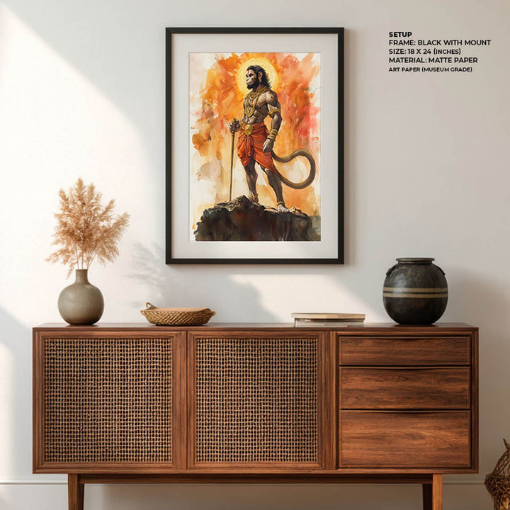 Lord Hanuman on Mountain Top - God Painting