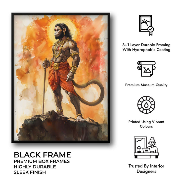 Lord Hanuman on Mountain Top - God Painting
