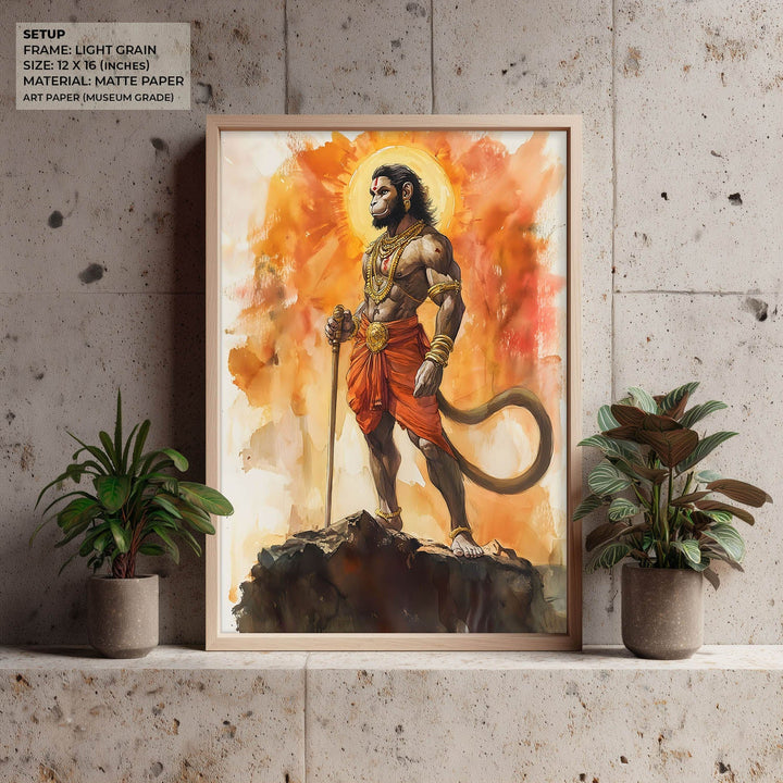 Lord Hanuman on Mountain Top - God Painting