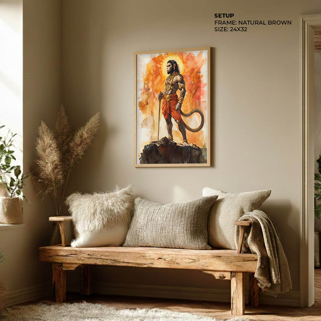 Lord Hanuman on Mountain Top - God Painting