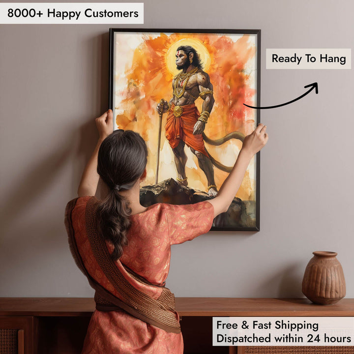 Lord Hanuman on Mountain Top - God Painting