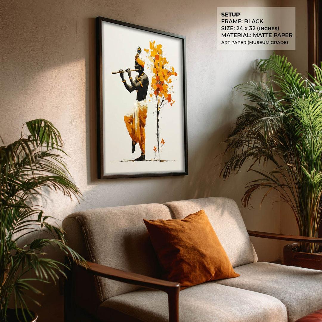Lord Krishna Flute Painting with Tree – Vastu Wall Art