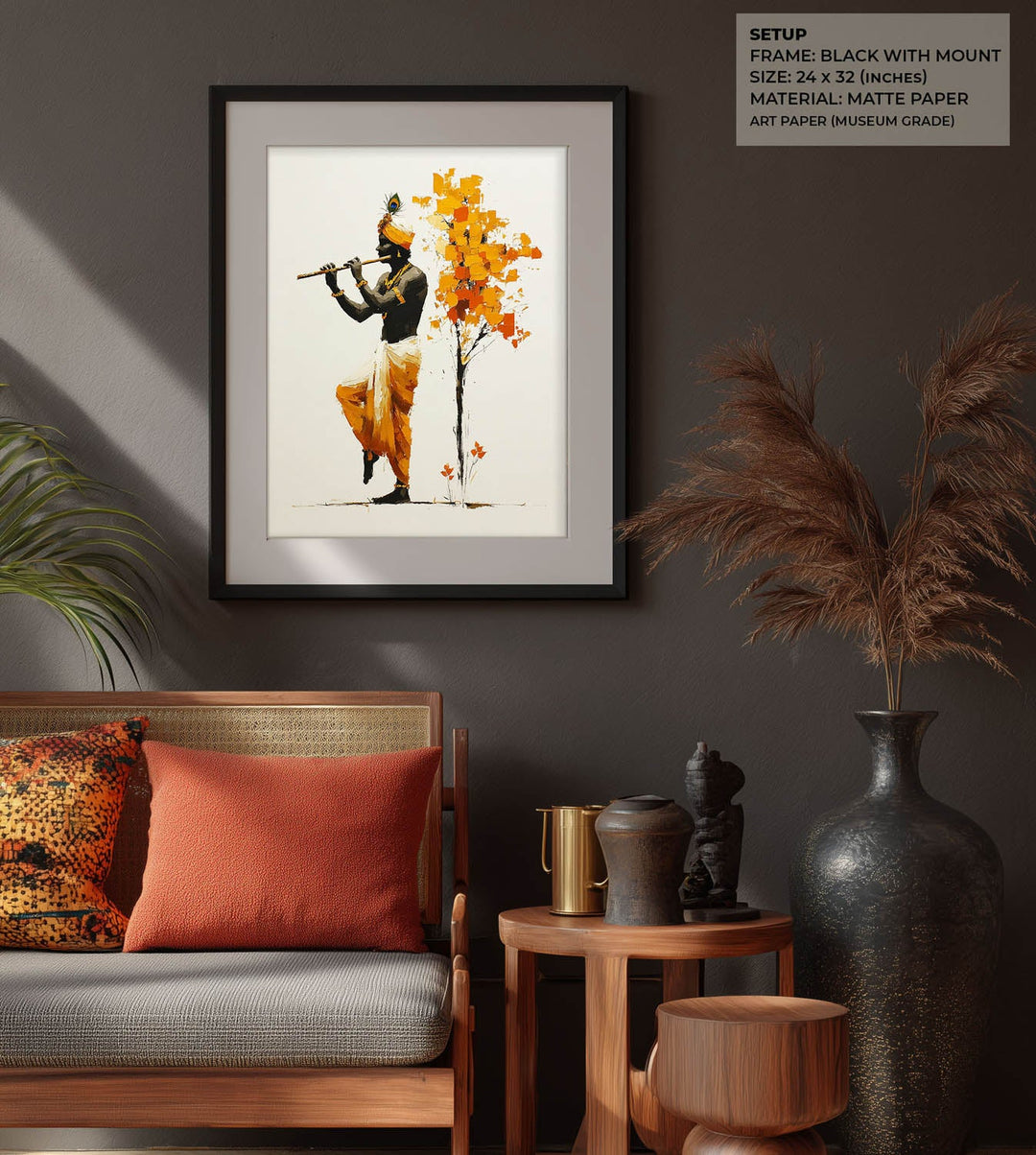 Lord Krishna Flute Painting with Tree – Vastu Wall Art