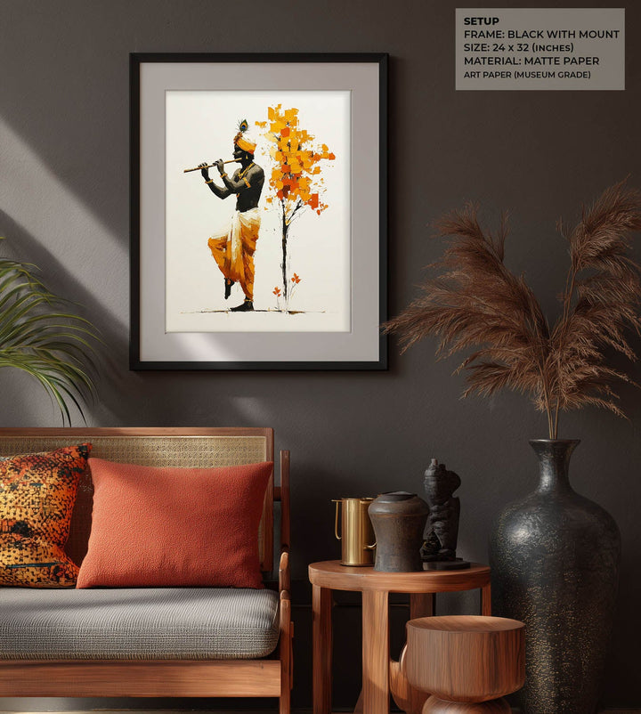 Lord Krishna Flute Painting with Tree – Vastu Wall Art