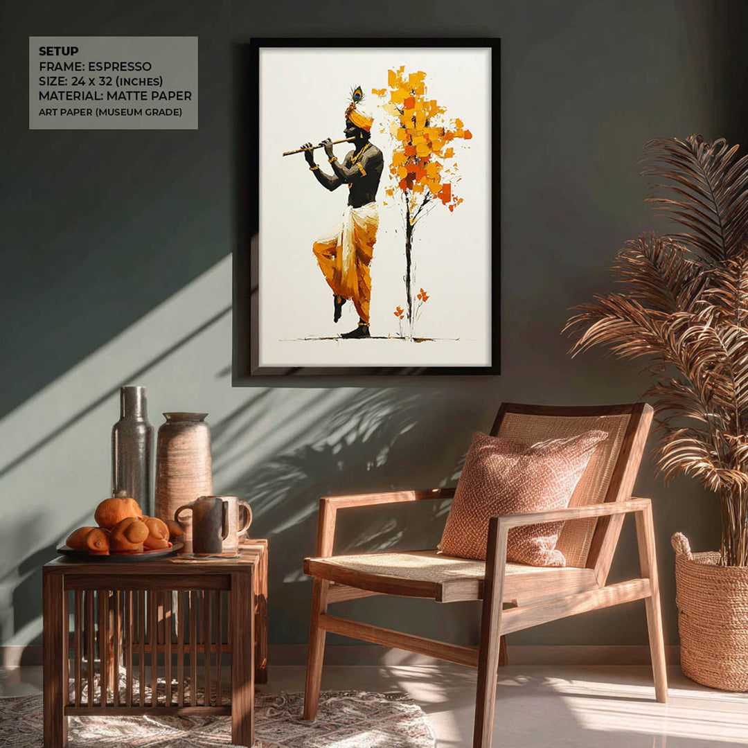 Lord Krishna Flute Painting with Tree – Vastu Wall Art