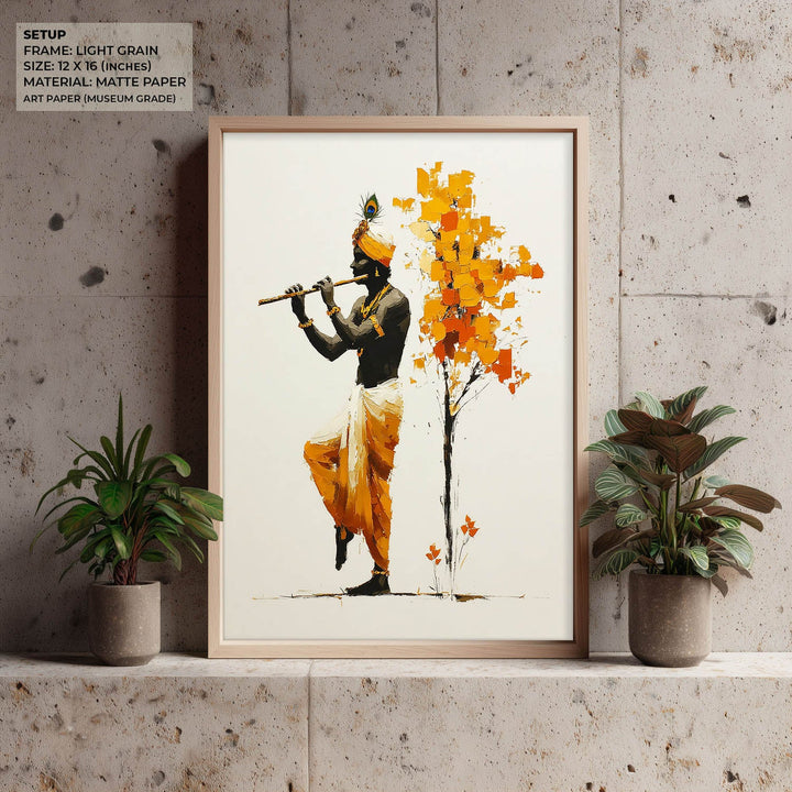 Lord Krishna Flute Painting with Tree – Vastu Wall Art