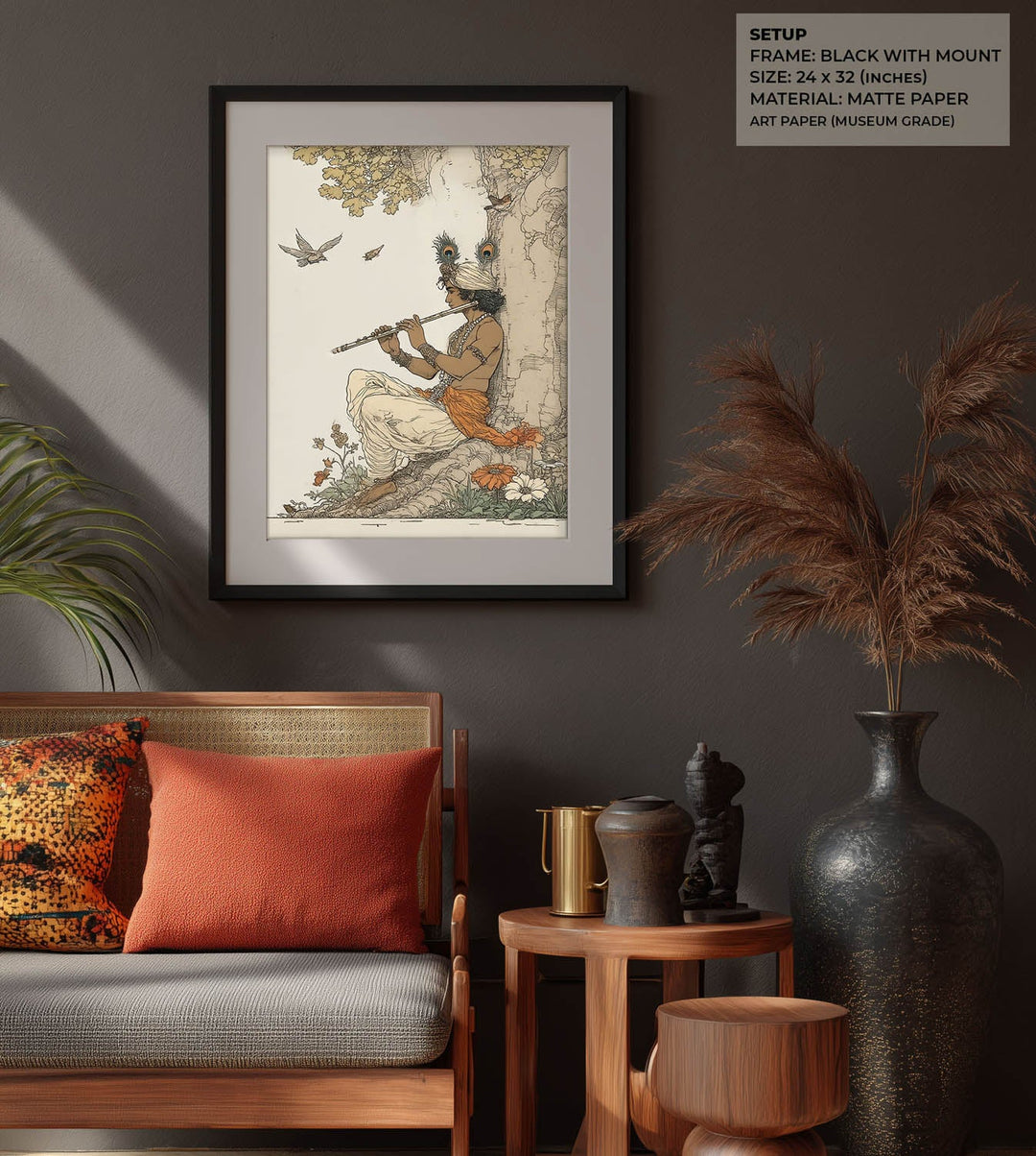 Lord Krishna Playing Flute Painting – Vastu Wall Art