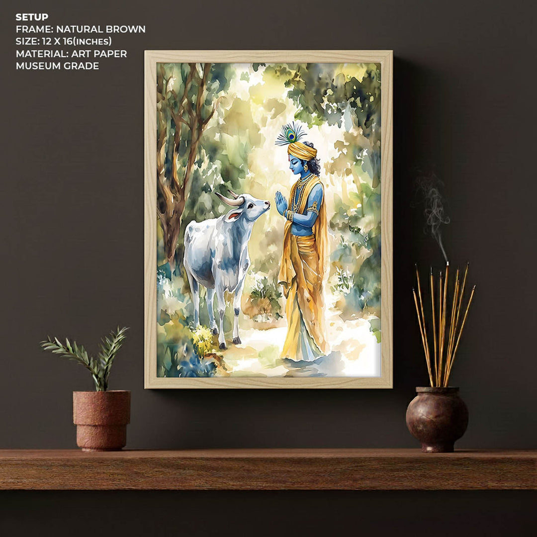 Lord Krishna with Cow - Vastu Painting