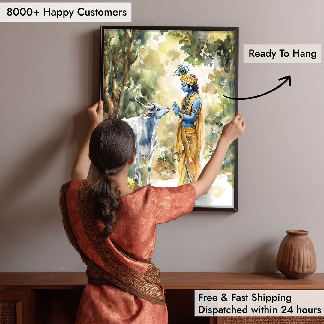 Lord Krishna with Cow - Vastu Painting