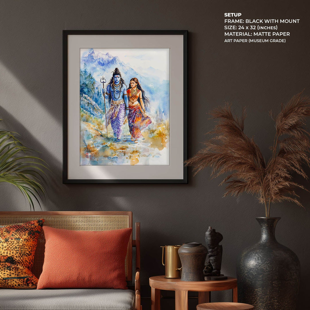 Lord Shiv & Goddess Parvati in Himalaya  - Vastu Painting