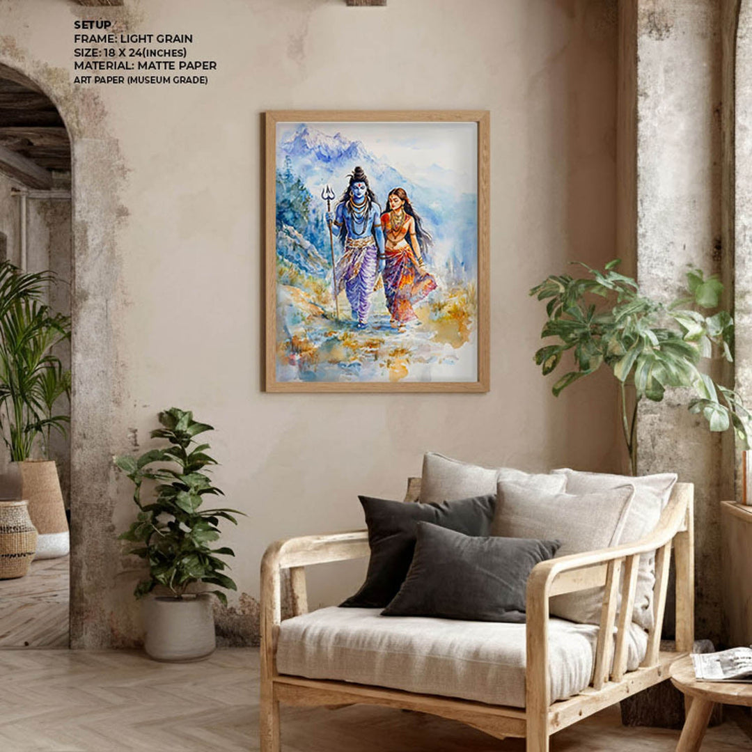 Lord Shiv & Goddess Parvati in Himalaya  - Vastu Painting