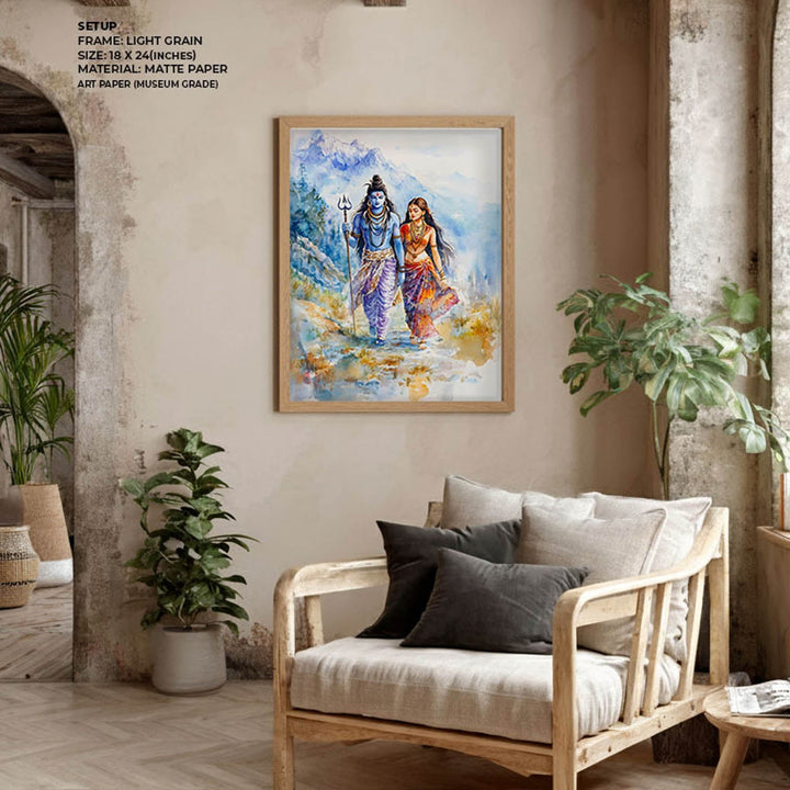 Lord Shiv & Goddess Parvati in Himalaya  - Vastu Painting