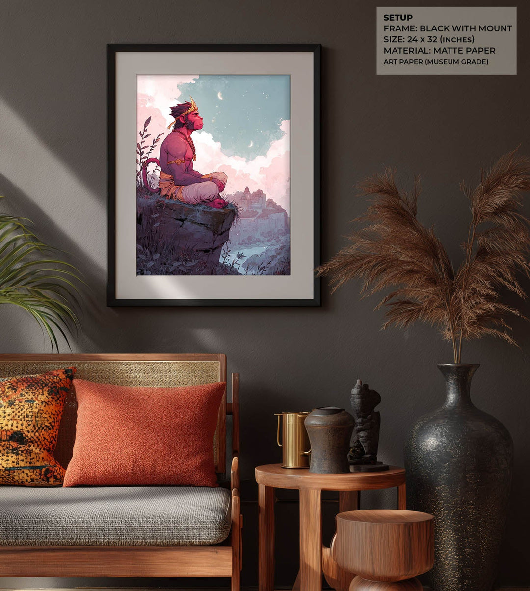 Meditative Hanuman Painting – Bajrangbali Wall Art