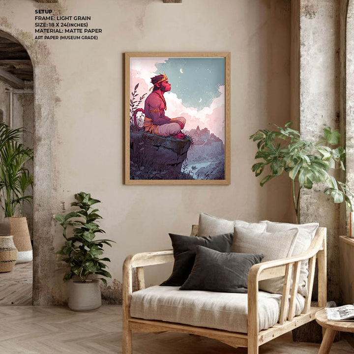 Meditative Hanuman Painting – Bajrangbali Wall Art