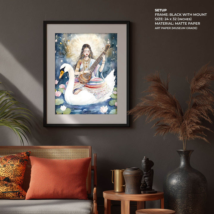 Saraswati Maa with Swan  - Vastu Painting