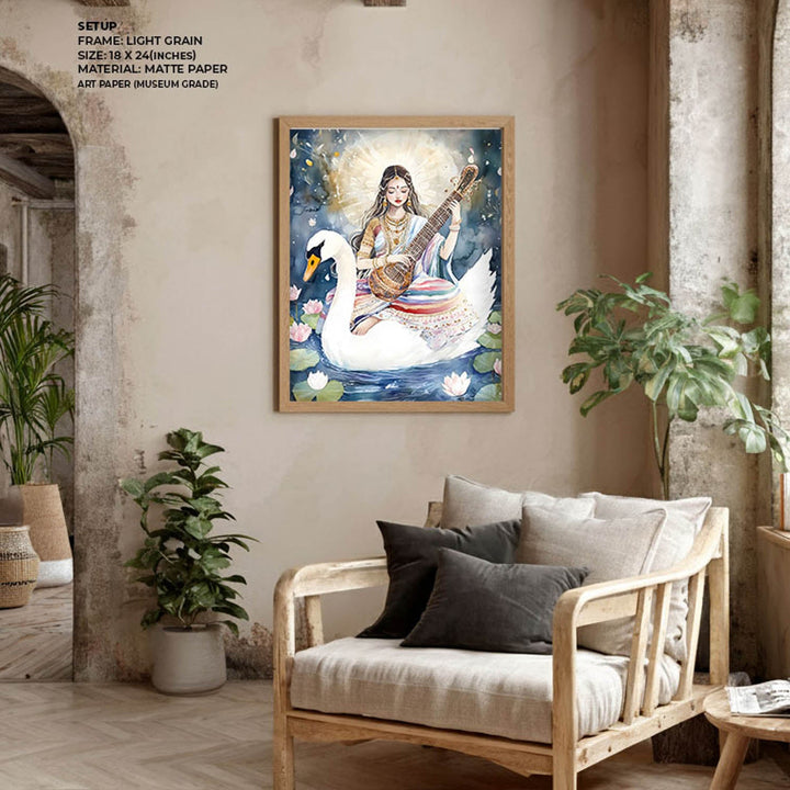 Saraswati Maa with Swan  - Vastu Painting