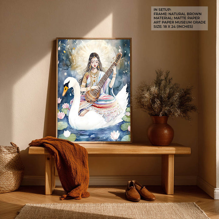 Saraswati Maa with Swan  - Vastu Painting
