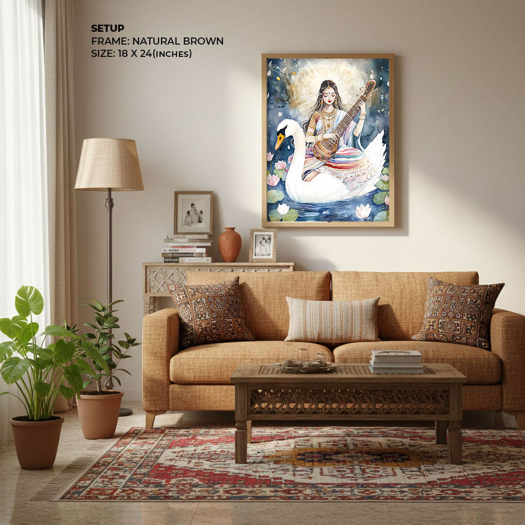 Saraswati Maa with Swan  - Vastu Painting