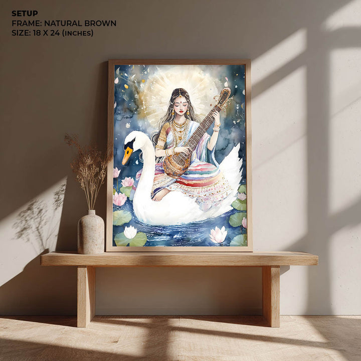 Saraswati Maa with Swan  - Vastu Painting