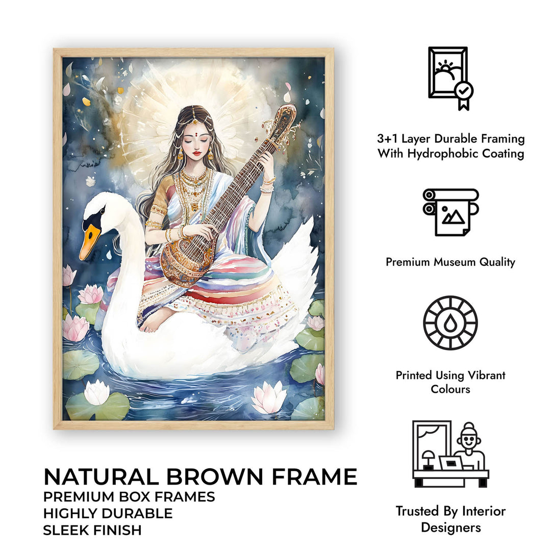 Saraswati Maa with Swan  - Vastu Painting