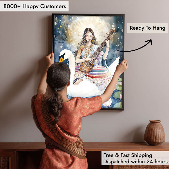 Saraswati Maa with Swan  - Vastu Painting