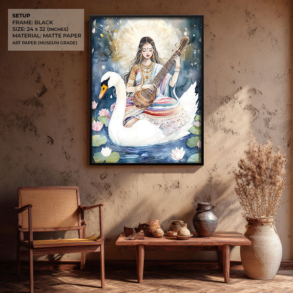 Saraswati Maa with Swan  - Vastu Painting