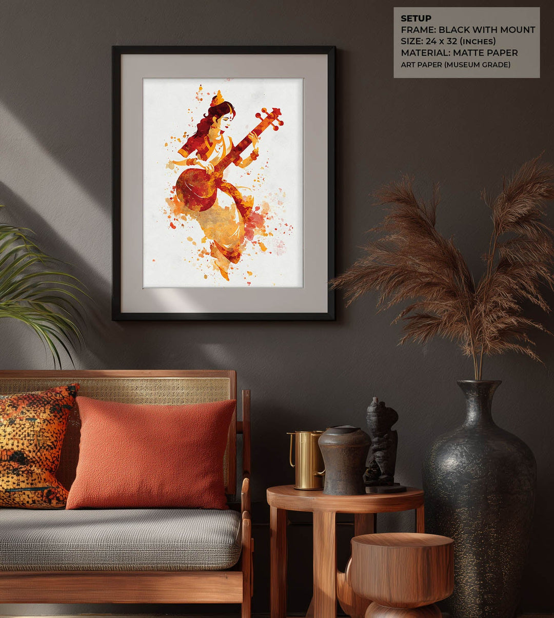 Veena Saraswati Painting – Goddess of Wisdom Wall Art