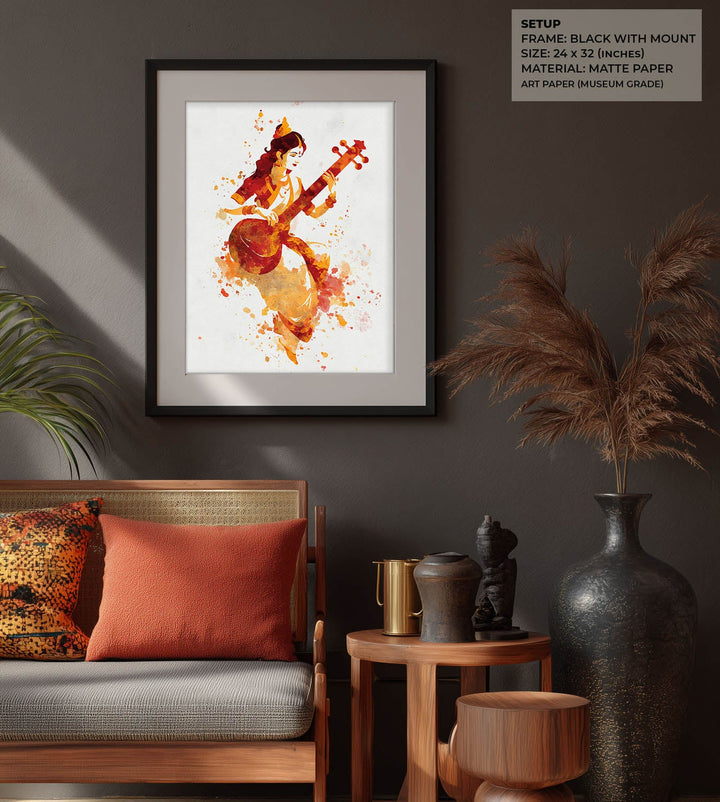 Veena Saraswati Painting – Goddess of Wisdom Wall Art