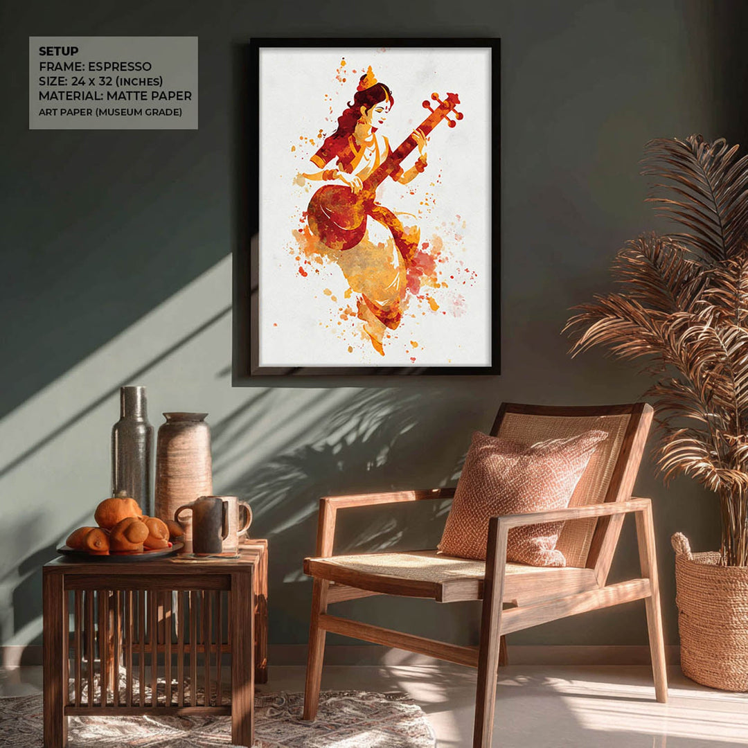 Veena Saraswati Painting – Goddess of Wisdom Wall Art