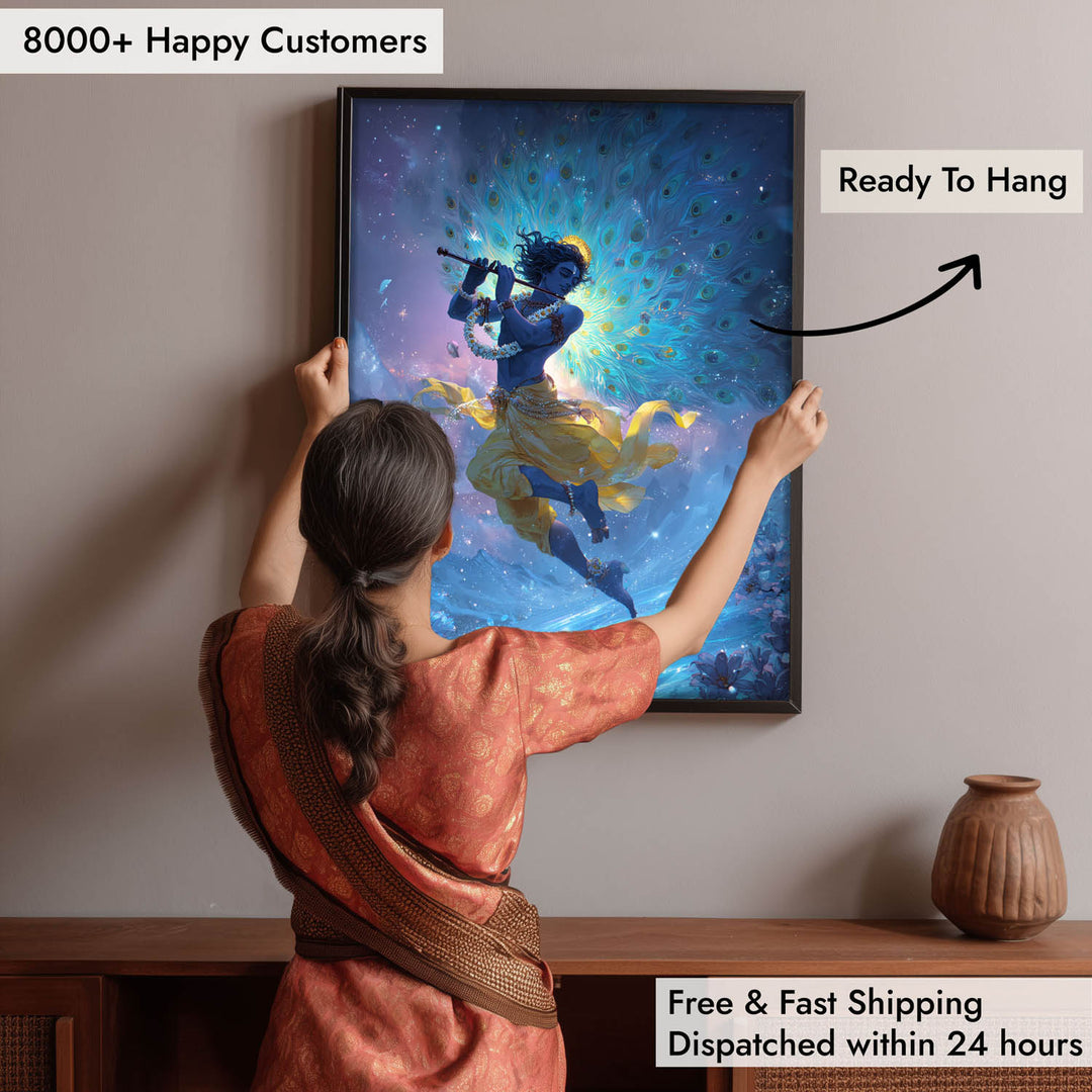 Celestial Krishna Painting – Flute Wall Art