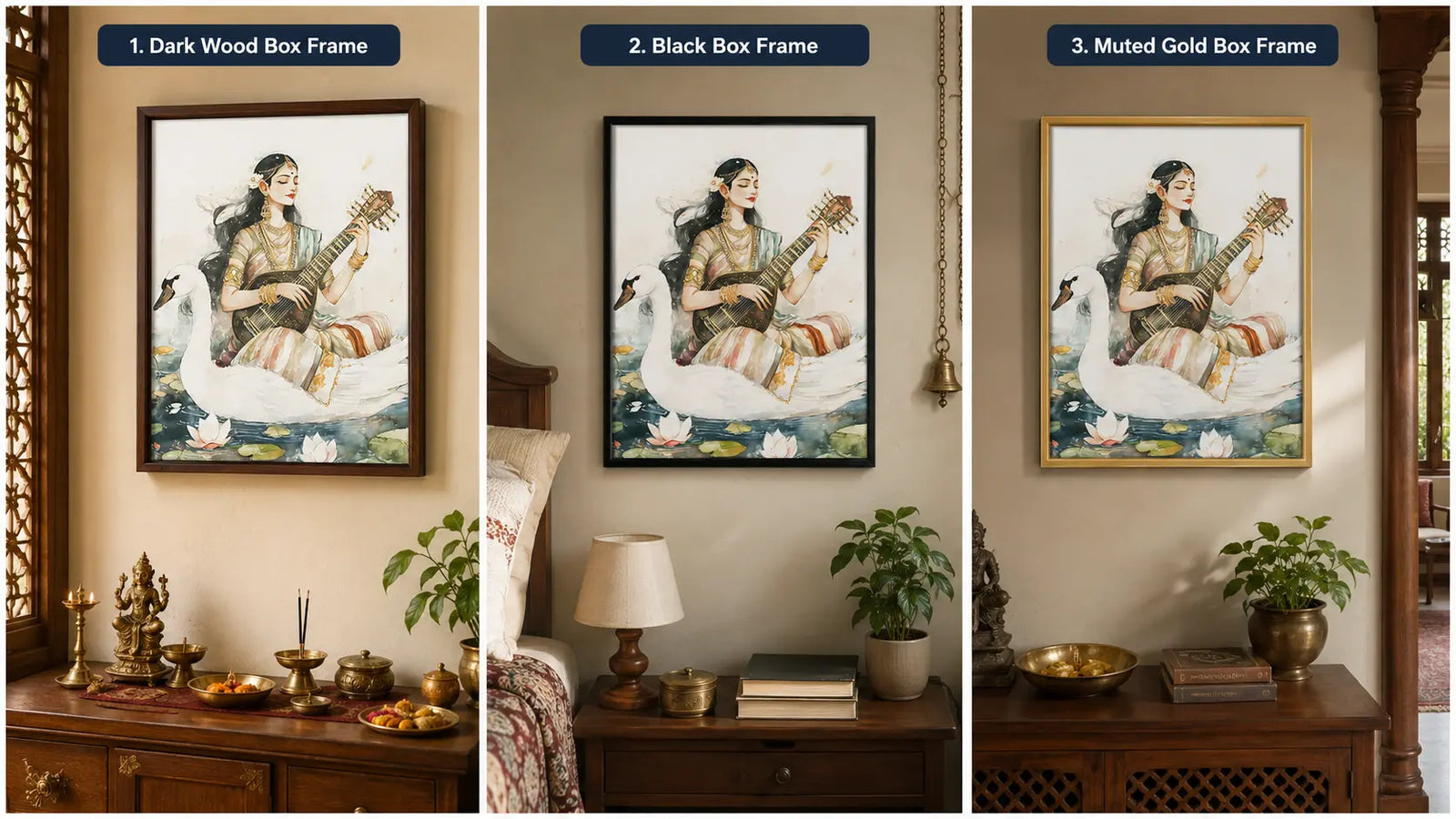 Devotional wall art with dark wood black and muted gold frame options