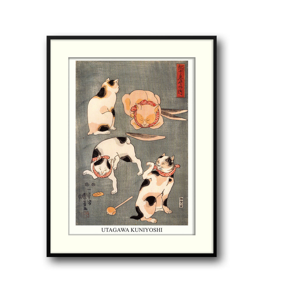 four-cats-in-different-poses-utagawa-kuniyoshi