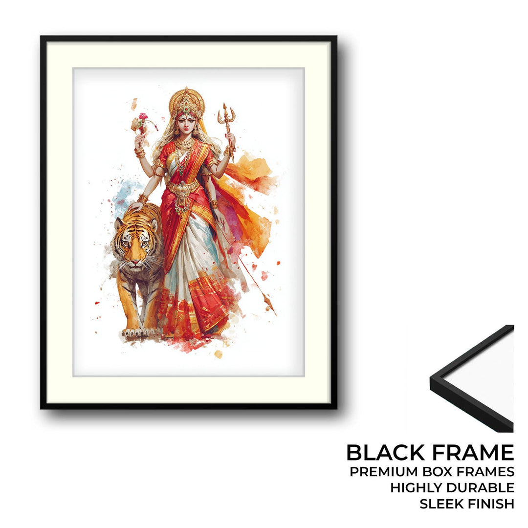 Durga with Tiger Painting – Divine Shakti Wall Art