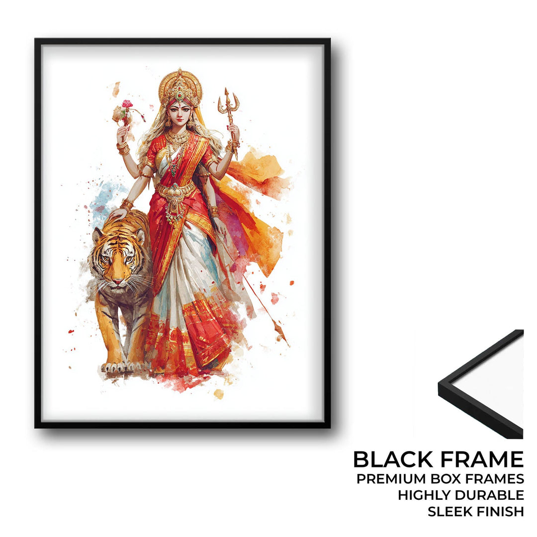 Durga with Tiger Painting – Divine Shakti Wall Art
