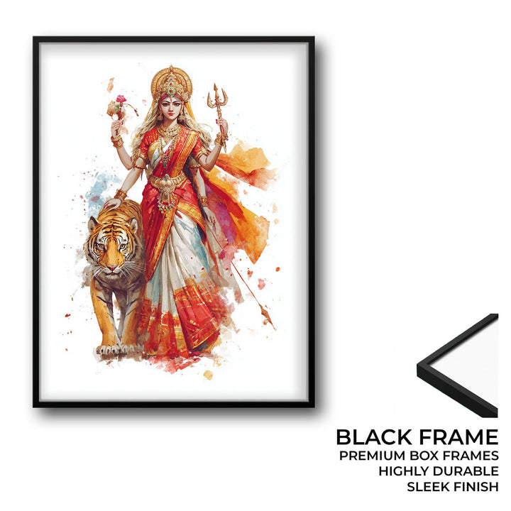 Durga with Tiger Painting – Divine Shakti Wall Art