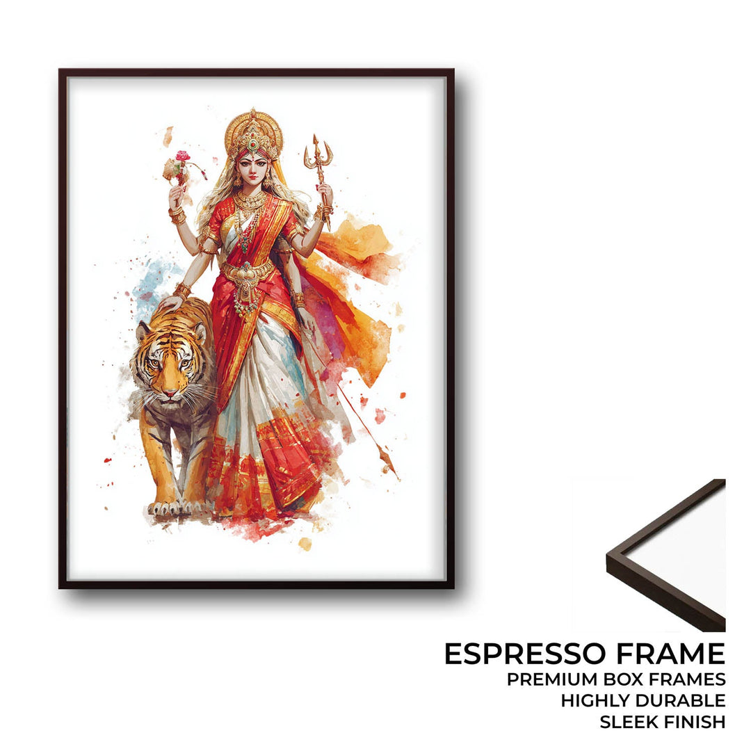 Durga with Tiger Painting – Divine Shakti Wall Art