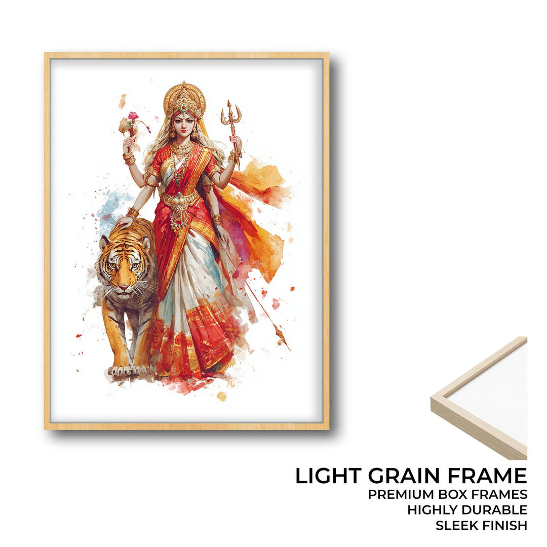 Durga with Tiger Painting – Divine Shakti Wall Art