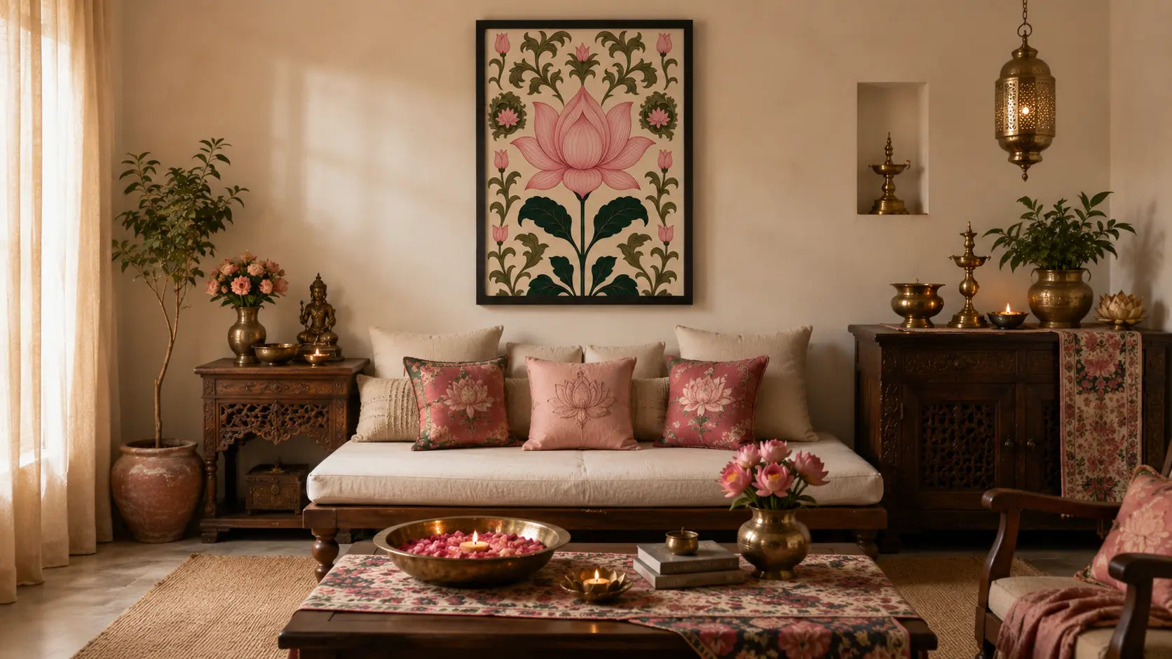 Pichwai art styled in an overly themed Indian decor room